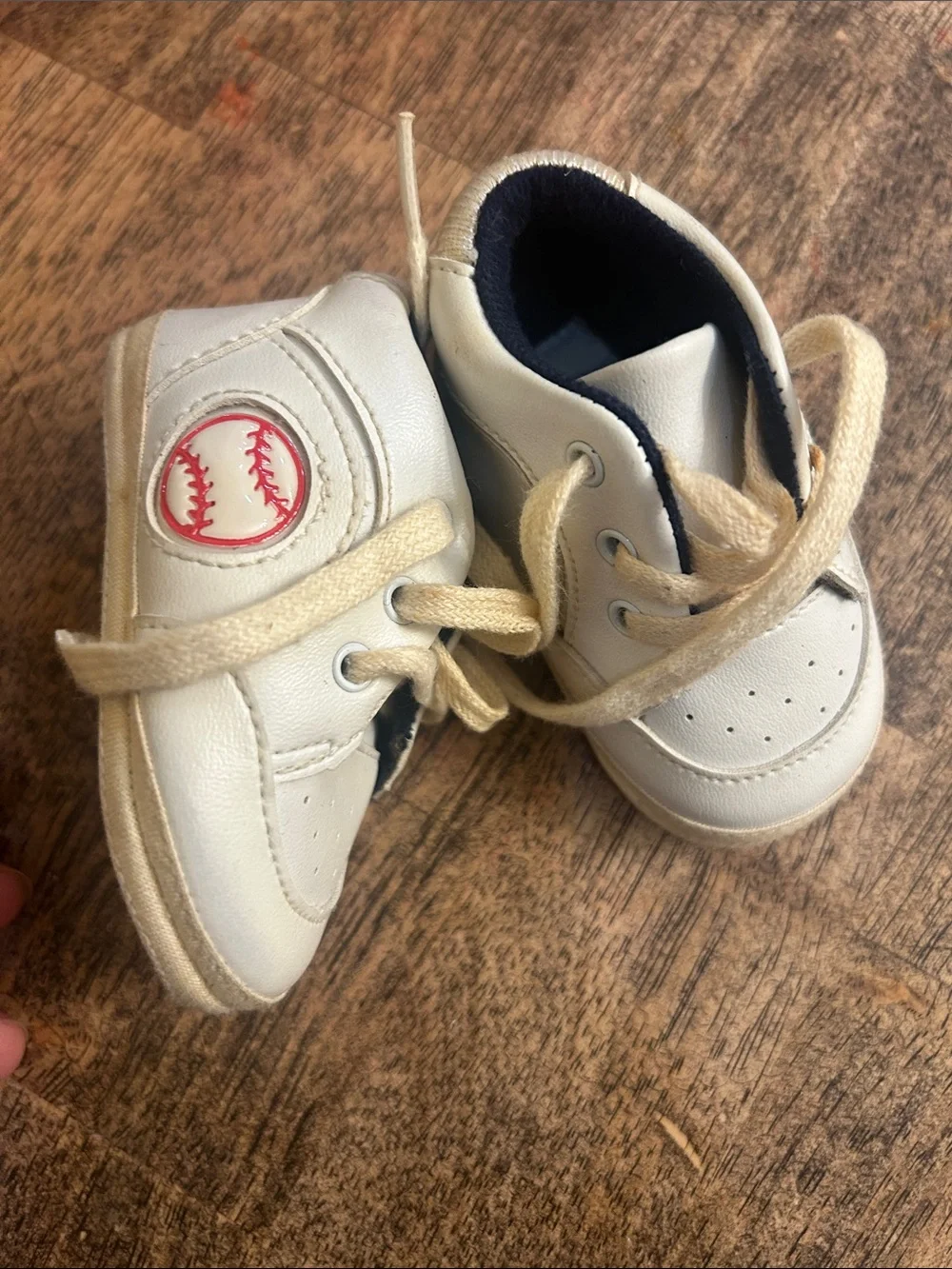 Infant White Baseball Accent Lace-Up Walkers